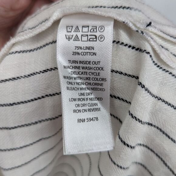 Rachel Zoe Linen White and Black Pinstriped Open Front Collared Blazer Small - Picture 8 of 10